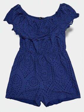 Blue Eyelet Romper Off Shoulder Boho Summer Cotton Playsuit XL